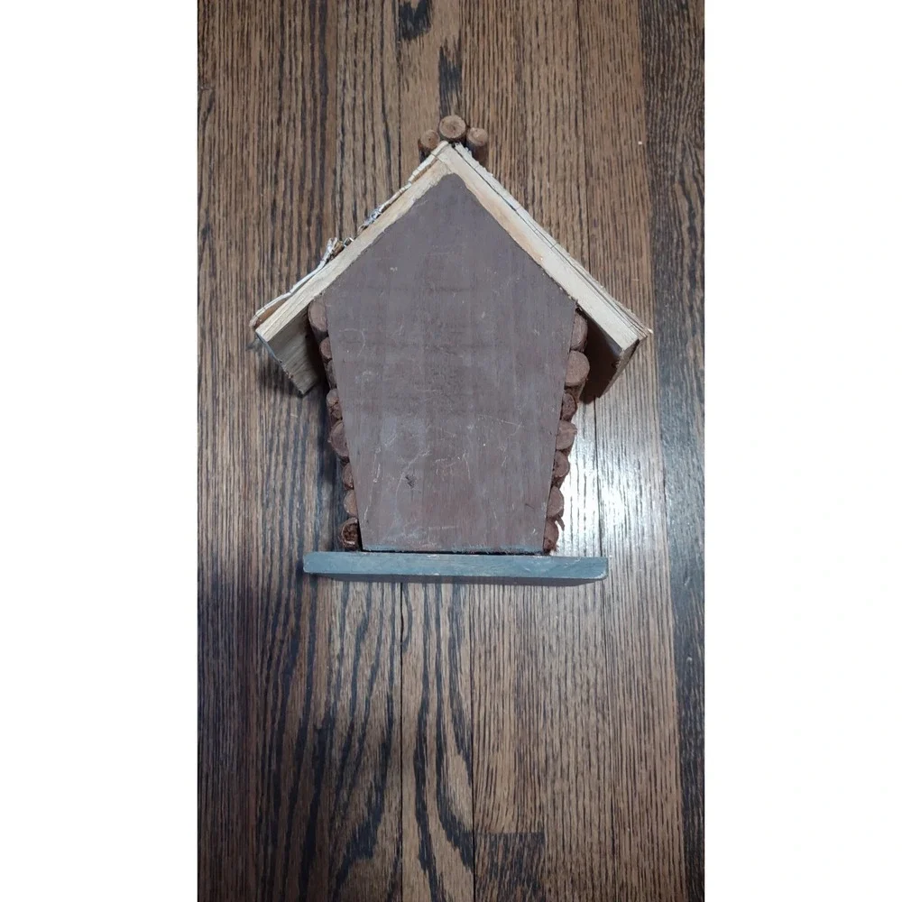 Rustic Log Cabin Decorative Birdhouse Faux Birch Roof Goblincore Garden Decor